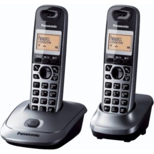 Panasonic KX-TG2512 telefon bezprzewodowy DECT z 2 słuchakami (wysoka jakość rozmowy, podświetlany ekran LCD 1.4", tryb głośnomówiący), szaro-czarny