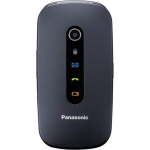 Panasonic KX-TU466 telefon dla seniora z klapką (książka telefoniczna, dziennik połączeń, połączenia priorytetowe, tryb głośnomówiący, GPS), czarny