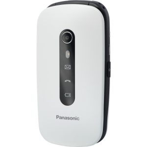 Panasonic KX-TU466 telefon dla seniora z klapką (książka telefoniczna, dziennik połączeń, połączenia priorytetowe, tryb głośnomówiący, GPS), biały