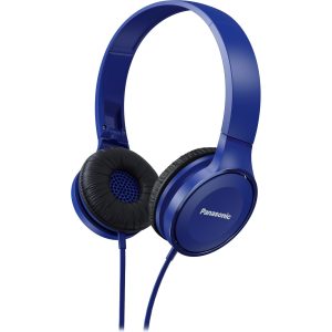 Panasonic RP-HF100 stylowe słuchawki nauszne przewodowe z mikrofonem (30mm głośnik z magnesem neodymowym, składane do wewnątrz, wygodne), niebieskie