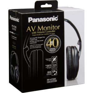 Panasonic RP-HT265 słuchawki nagłowne współpracujące z urządzeniami AV (przewód 5m z regulatorem głośności, miękkie nakładki na uszy), czarne