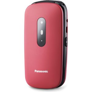 Panasonic KX-TU446 telefon dla seniora z klapką (połączenia priorytetowe, podświetlane przyciski, długa praca baterii, odporny na wstrząsy), czerwony