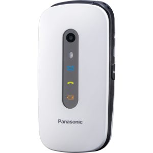 Panasonic KX-TU456 telefon dla seniora z klapką (książka telefoniczna, dziennik połączeń, połączenia priorytetowe przez zestaw głośnomówiący), biały