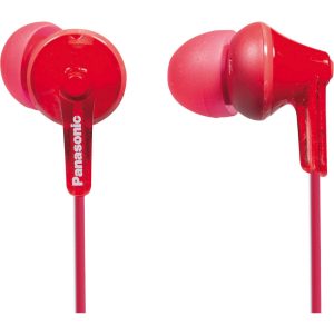 Panasonic RP-HJE125 słuchawki douszne przewodowe (przetwornik 9mm, wykonanie ErgoFit, 3 pary miękkich wkładek dousznych, długi kabel 1.1m), czerwone