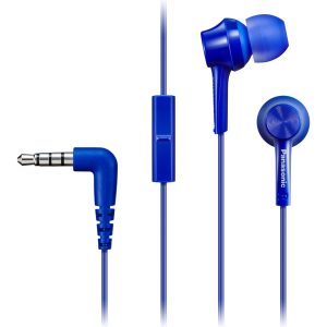 Panasonic RP-TCM115 ergonomiczne słuchawki douszne (głośniki 9mm, mocny bas, mikrofon i pilot w kablu, kabel 1.2m, wygodne dopasowanie), niebieskie
