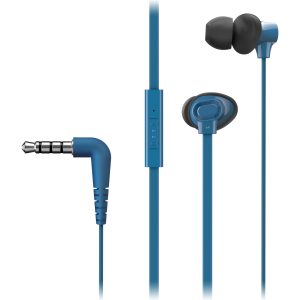 Panasonic RP-TCM130 dokanałowe słuchawki douszne (przetwornik 8.8mm, bogate basy, system XBS, ERGOFIT PLUS, mikrofon i pilot w przewodzie), niebieskie
