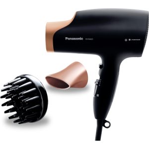 Panasonic EH-NA63 suszarka do włosów z technologią nanoe™ (2000W, 3 ustawienia prędkości, 4 temperatury, dyfuzor do suszenia loków), czarno-złota